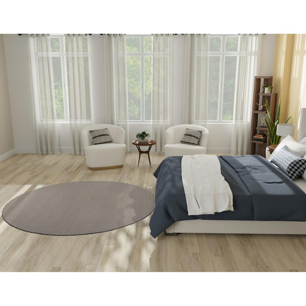 Nourison Courtyard Ivory and Charcoal 6&#39; Round Indoor/Outdoor Area Rug, , large