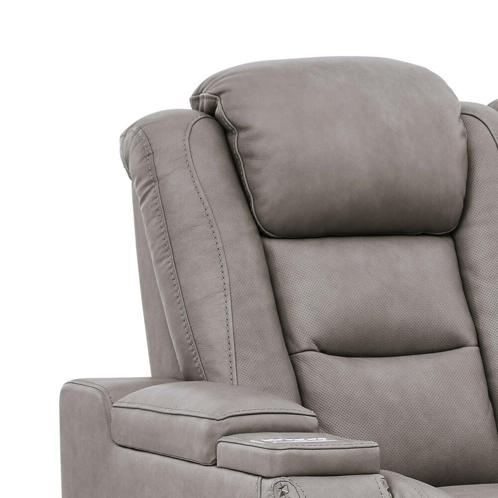 Ashley The Man-Den Power Reclining Loveseat/Console/Adjustable Headrest in Gray, , large