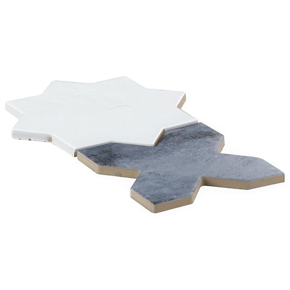 Soho Studio Malta White Star Polished and Denim Blue Cross Matte 6" x 6" Porcelain Tile Kit, , large