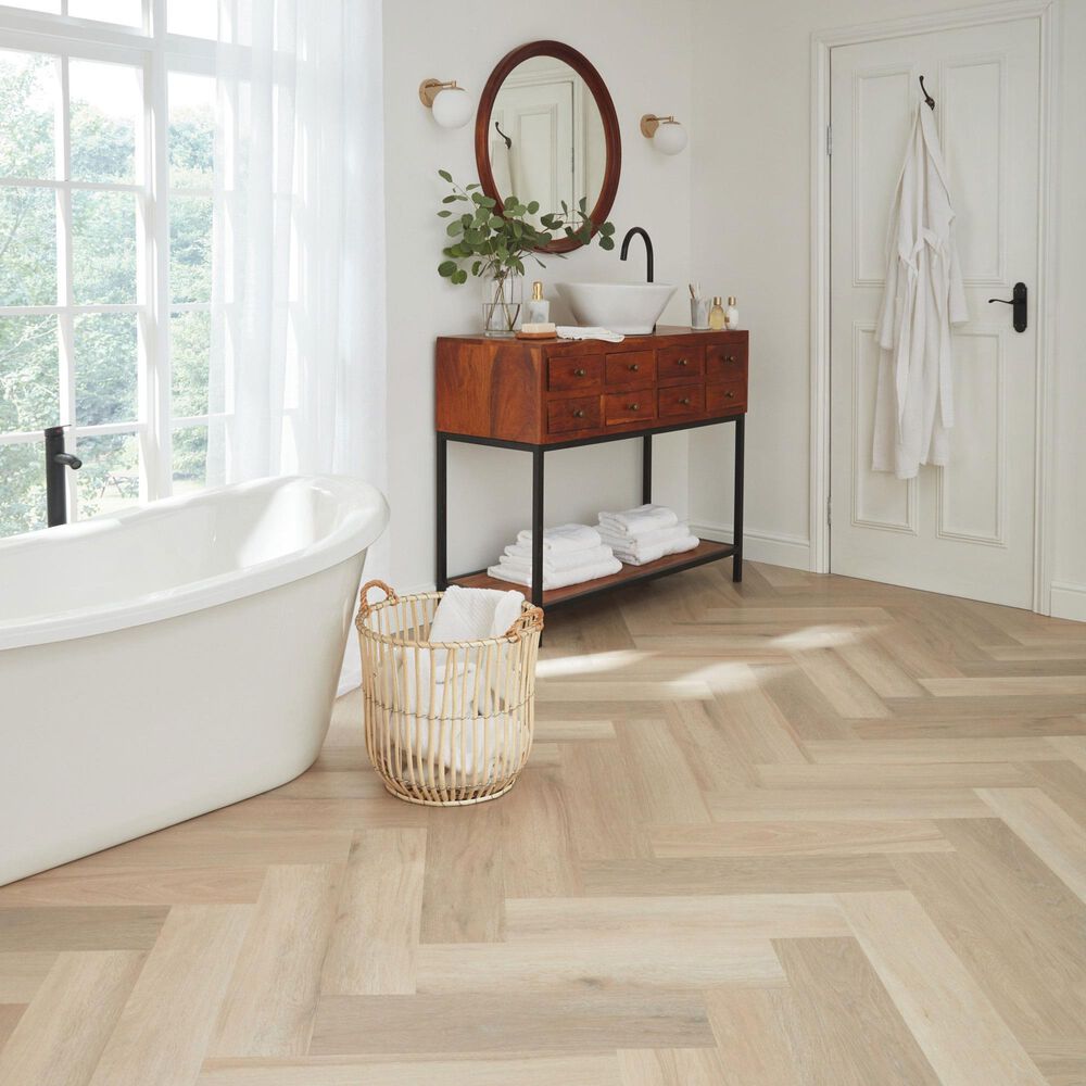 Karndean Korlok Select Texas White Ash 6&quot; x 24&quot; Herringbone Vinyl Plank, , large