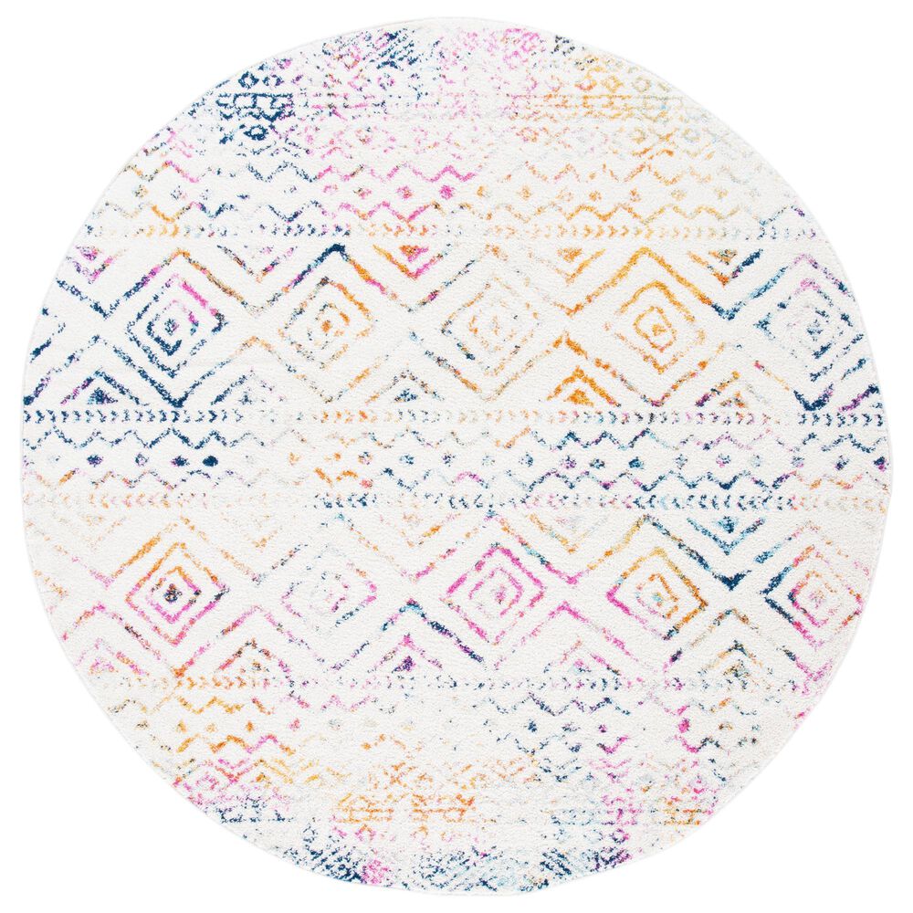 Safavieh Tulum 6"7" Round Ivory and Fuchsia Area Rug, , large