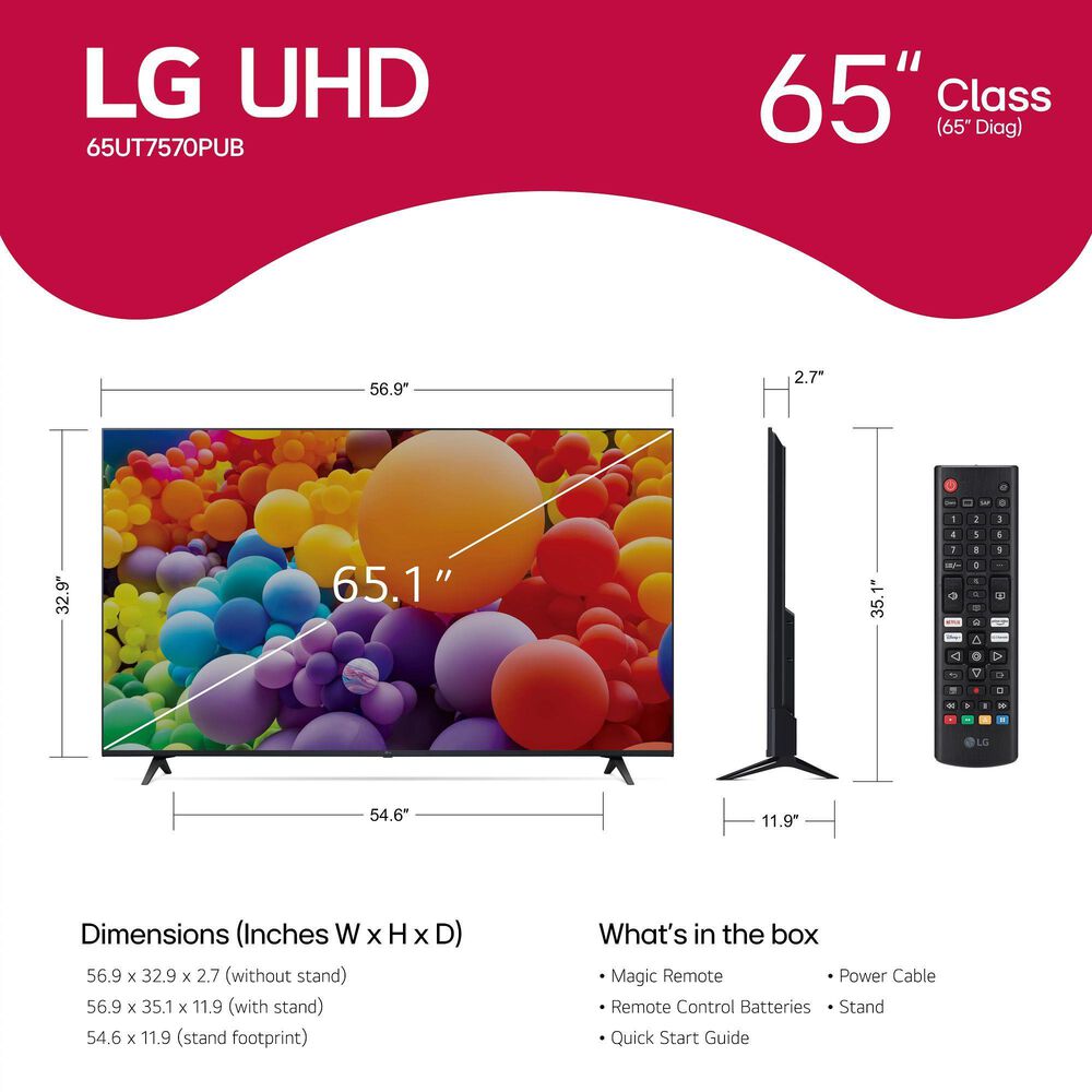 LG 65&quot; Class UHD Series 4K UHD - Smart TV with 2.1 Channel Sound Bar and Wireless Subwoofer in Black, , large