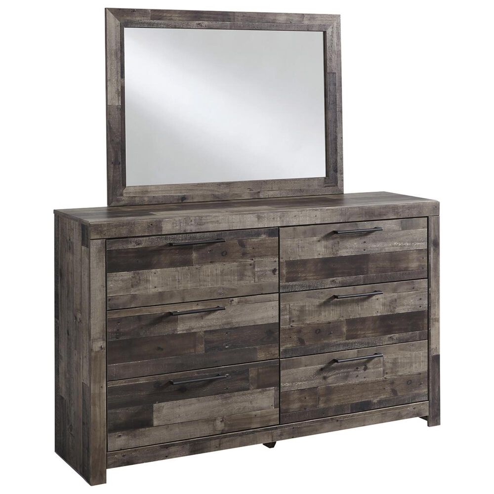 Ashley Derekson 6 Drawer Dresser and Mirror in Walnut and Gray, , large