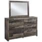 Ashley Derekson 6 Drawer Dresser and Mirror in Walnut and Gray, , large