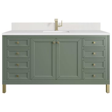 James Martin Vanities Chicago 60" Single Bathroom Vanity in Smokey Celadon with Single Hole 3 cm White Zeus Quartz Top and Rectangular Sink, , large