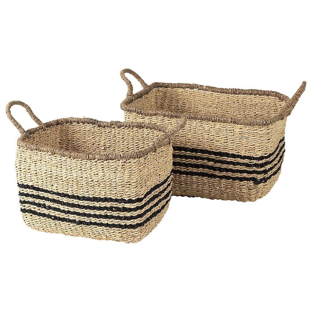 Mercana Emma Rectangular Basket in Light Brown and Black (Set of 2), , large