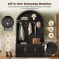 HOMLUX Farmhouse Fabric Arched Top Hall Tree with 5 Metal Hooks and Adjustable Shelves in Black, , large