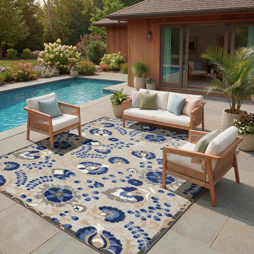 Nourison Aloha ALH17 Natural and Blue 9' x 12' Indoor/Outdoor Area Rug, , large