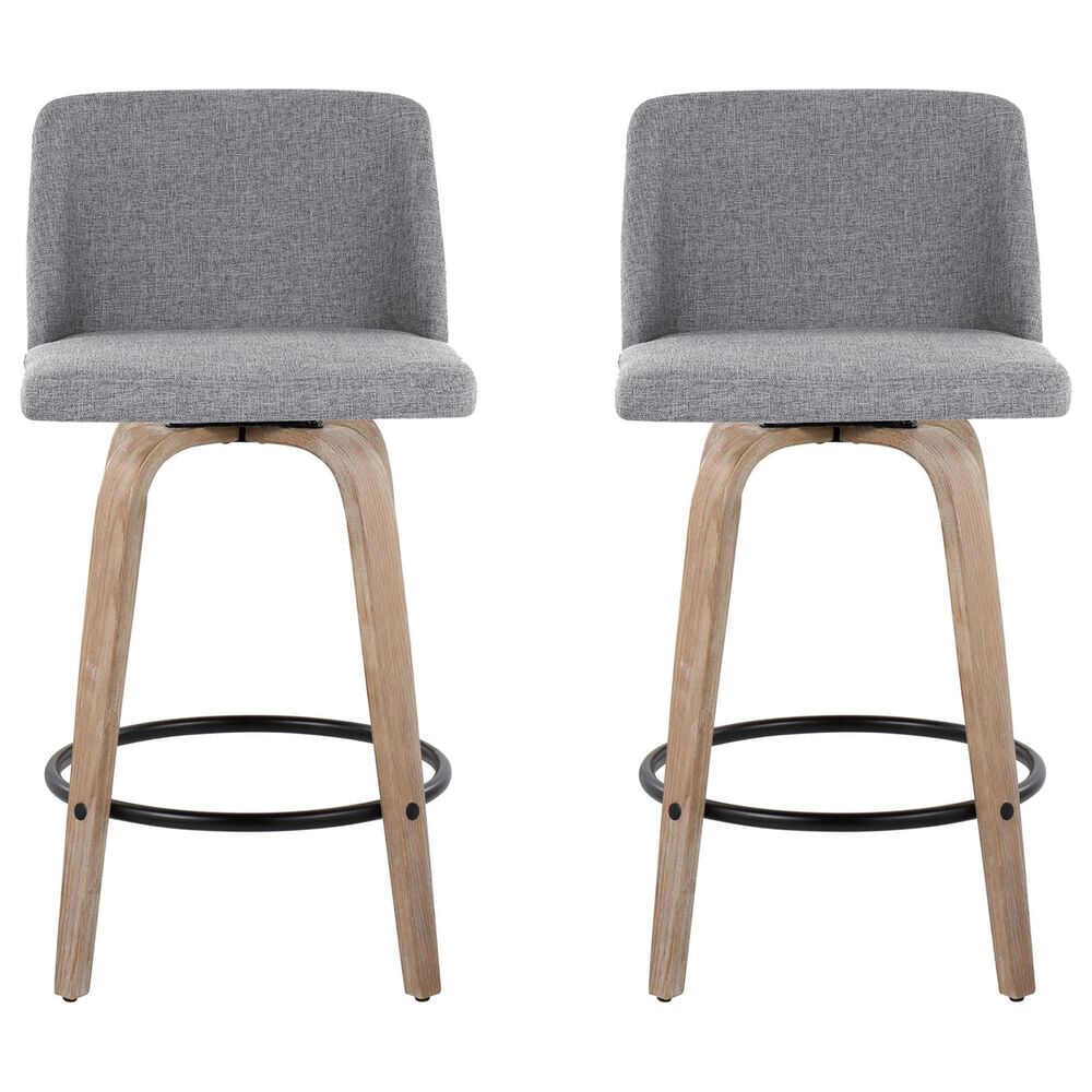 LumiSource Toriano Swivel Counter Stool with Cream Noise Fabric Upholstery in Whitewashed and Black (Set of 2), , large
