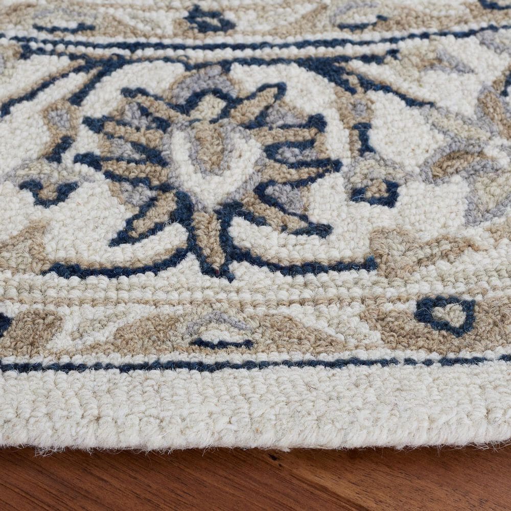 Safavieh Micro-Loop Oriental 5&#39; Round Ivory and Navy Area Rug, , large