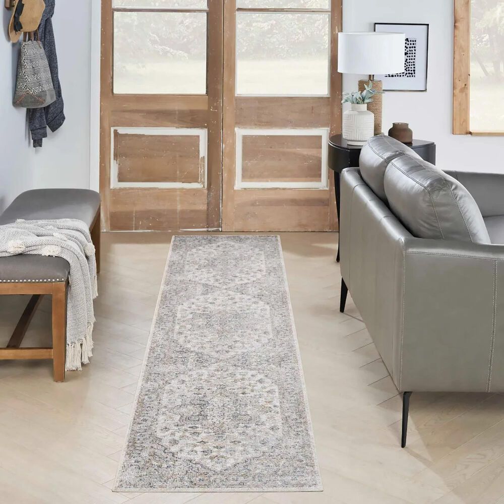 Nourison Astra Machine Washable 2&#39;2&quot; x 12&#39; Silver and Grey Runner, , large