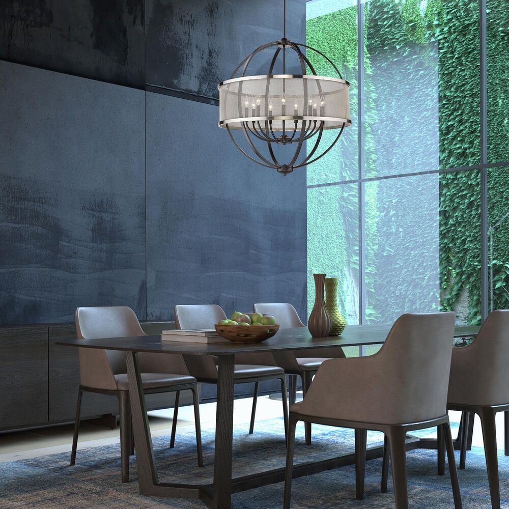 Golden Lighting Colson 9-Light Chandelier with Pewter Mesh Shade in Matte Black, , large
