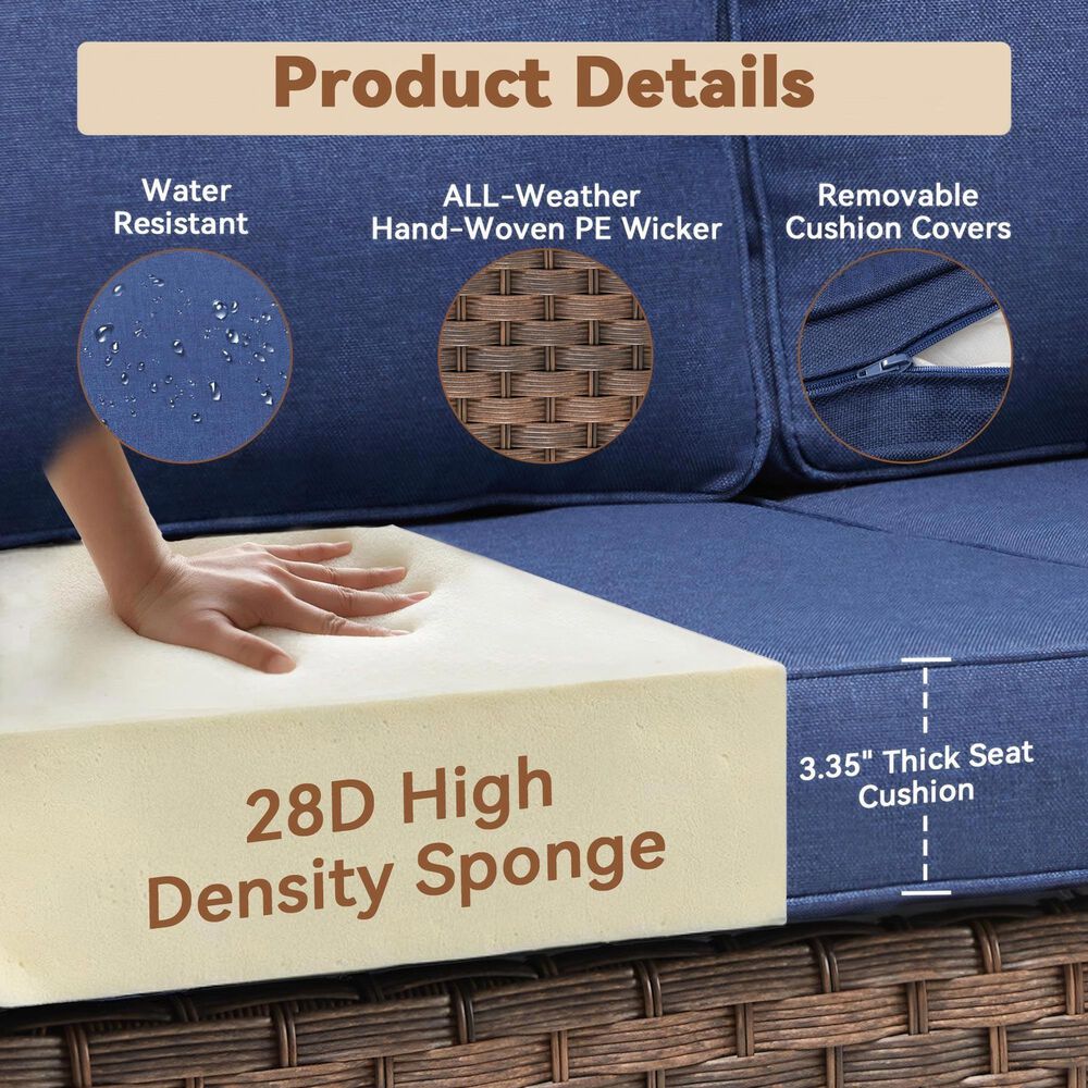 Sunwell Garden 6-Piece Patio Chat Set Two Ottomans in Navy, , large