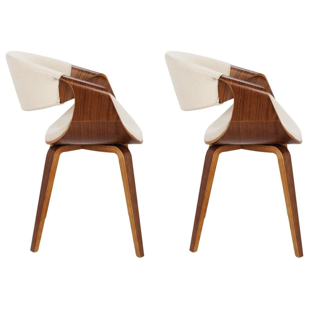LumiSource Curvo Arm Chair with Cream Fabric Cushion in Walnut (Set of 2), , large