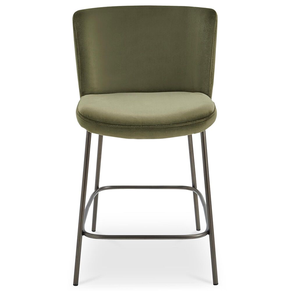 Moe's Home Collection Early Counter Stool with Faux Green Mohair Upholstery in Blackened Bronze, , large