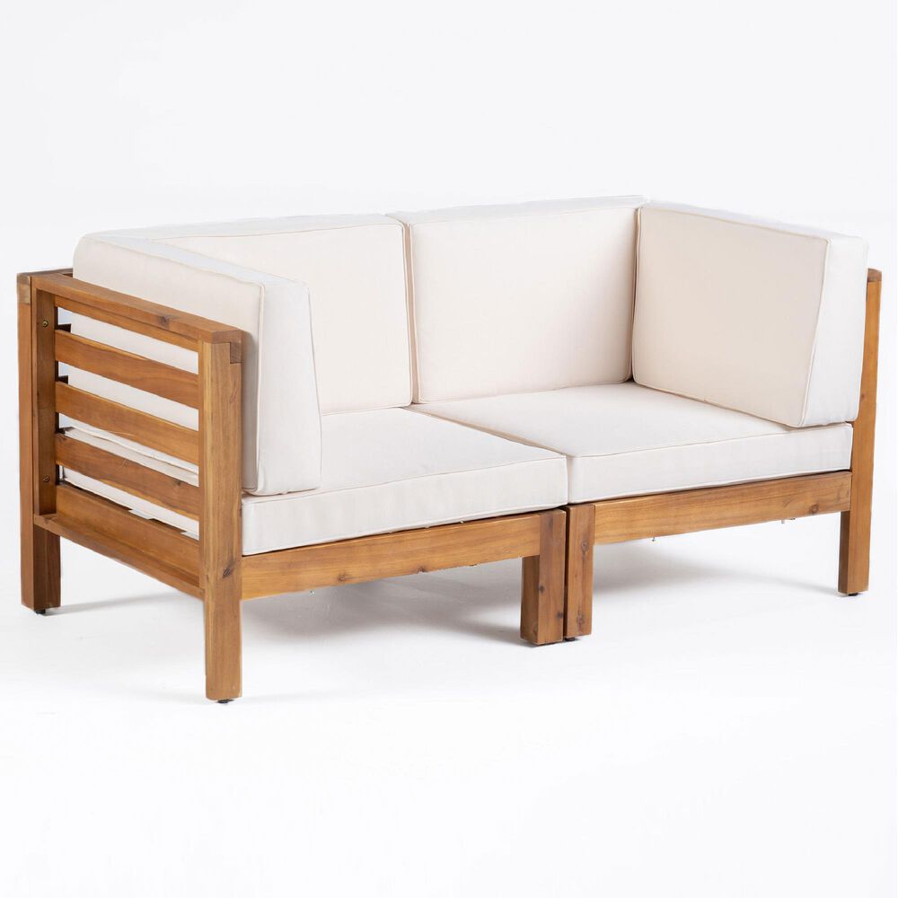 Noble House Oana 2-Piece Patio Loveseat Set with Beige Cushion in Teak Brown, , large