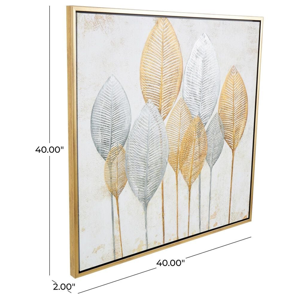 Maple and Jade 40&quot; x 40&quot; Framed Wall Art in Gold, Silver and White, , large