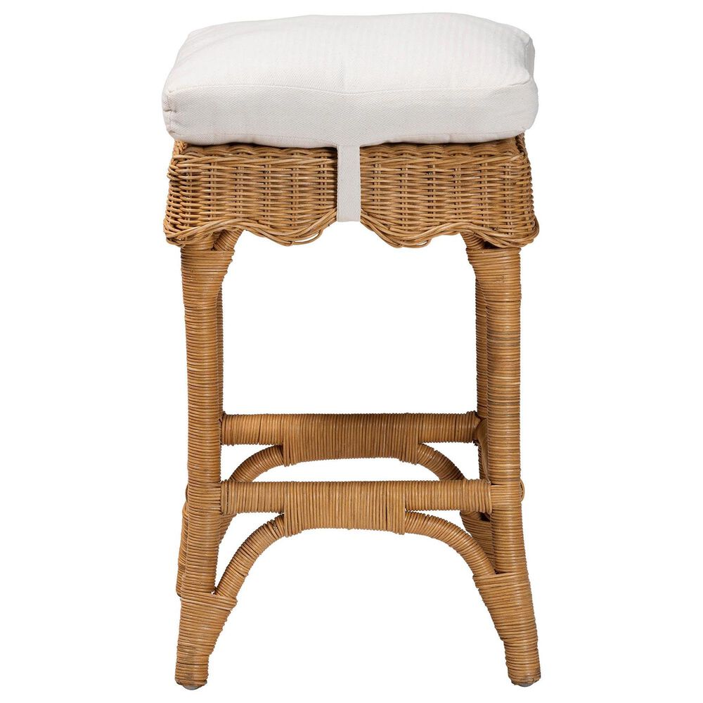 Baxton Studio Muy Scallop Rattan Counter Stool in Honey, , large