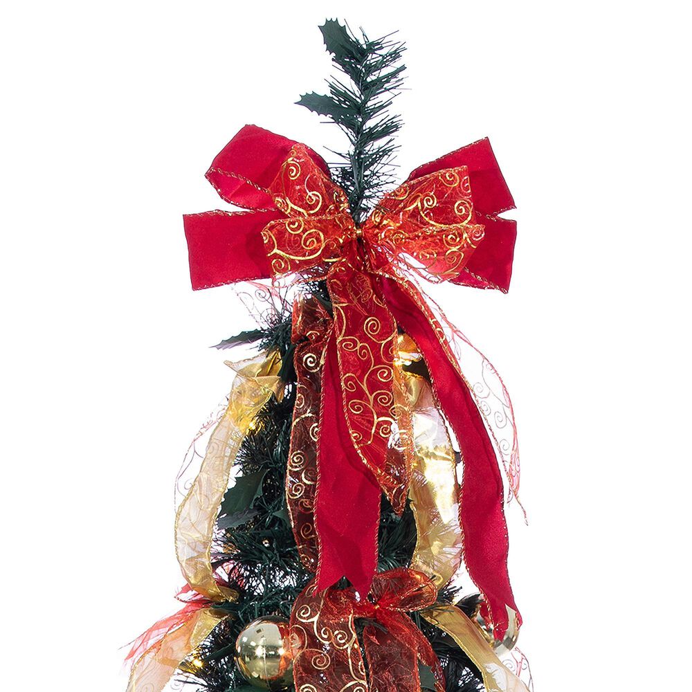 The Gerson Company 6&#39; Pop-Up Decorated Pine Tree with 150 UL Warm White LED Lights in Green, Red and Gold, , large