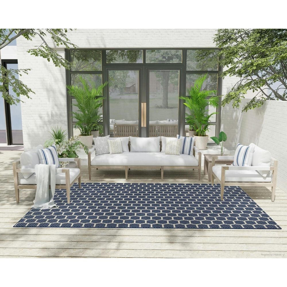 Nourison Twist Reversible 6&#39; x 9&#39; Navy Indoor/Outdoor Area Rug, , large