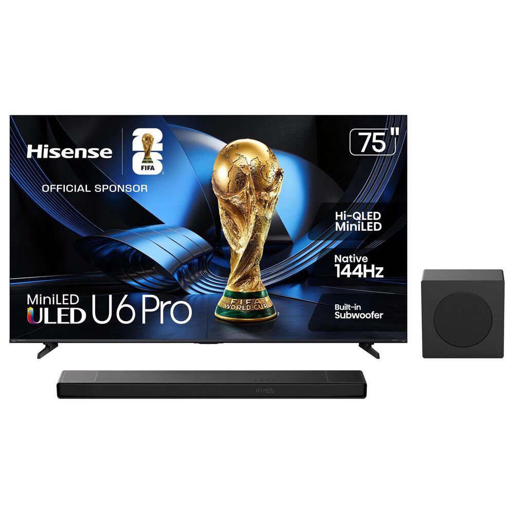 Hisense 75" Class U6 Pro Series ULED Mini-LED 4K - Smart Vidaa TV with 3.1.2 Channel Soundbar System in Black, , large