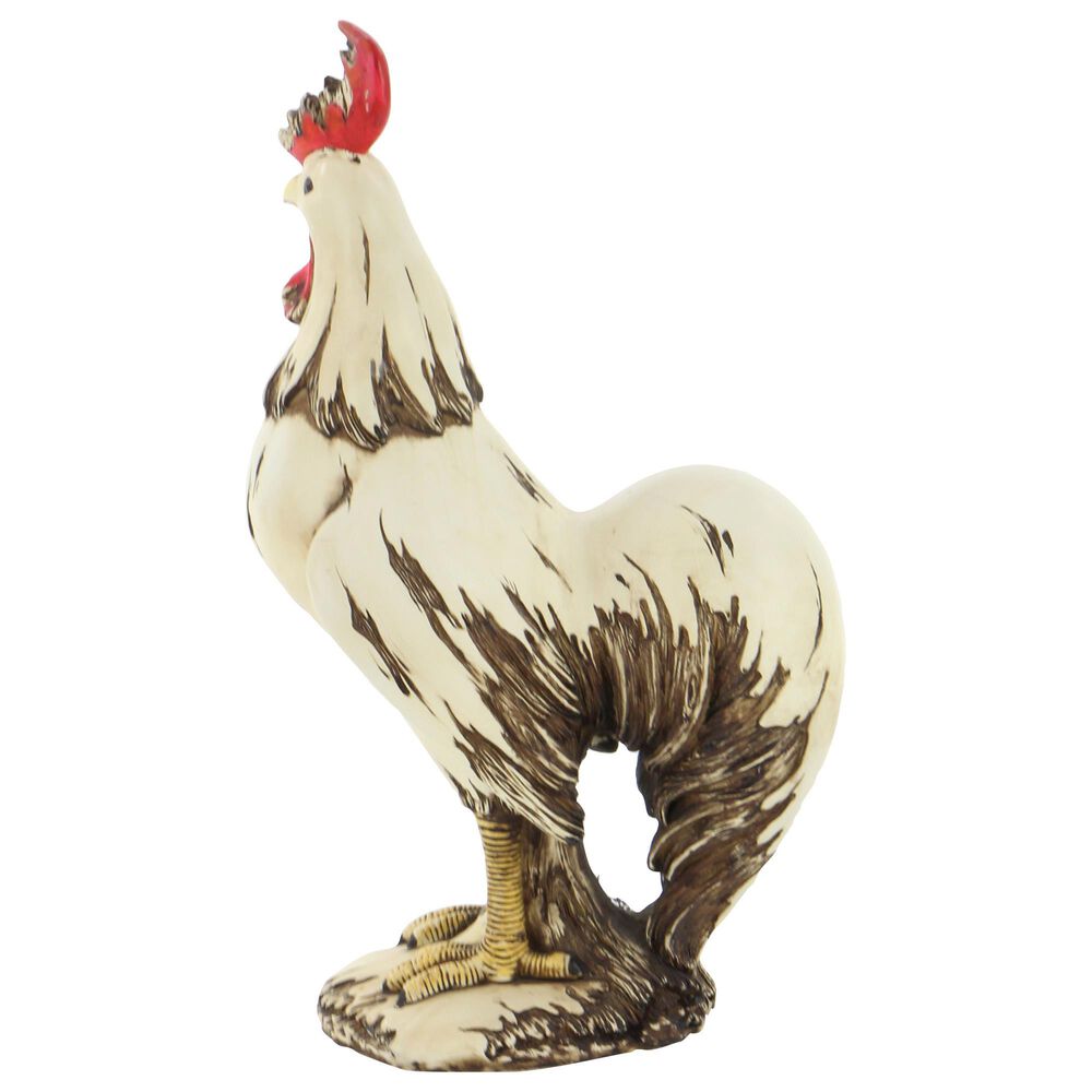 Maple and Jade 15&quot; Farmhouse Rooster Garden Sculpture in Distressed White, Red, Yellow and Brown, , large