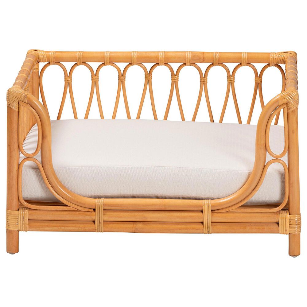 Baxton Studio Kierra Rattan Pet Bed with Removable Cushion in Honey, , large