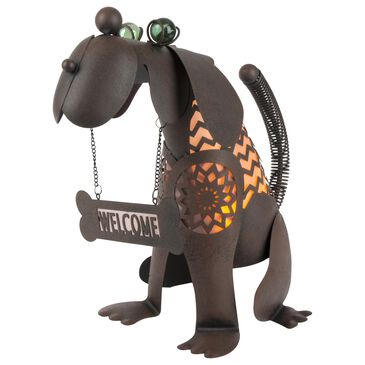The Gerson Company 12.85" Solar Lighted Garden Welcome Dog in Rustic Brown, , large