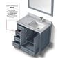 Lexora Home Jacques 36" Right Offset Single Bathroom Vanity in Dark Grey with 2 cm White Carrara Marble Top and Rectangular Sink, , large