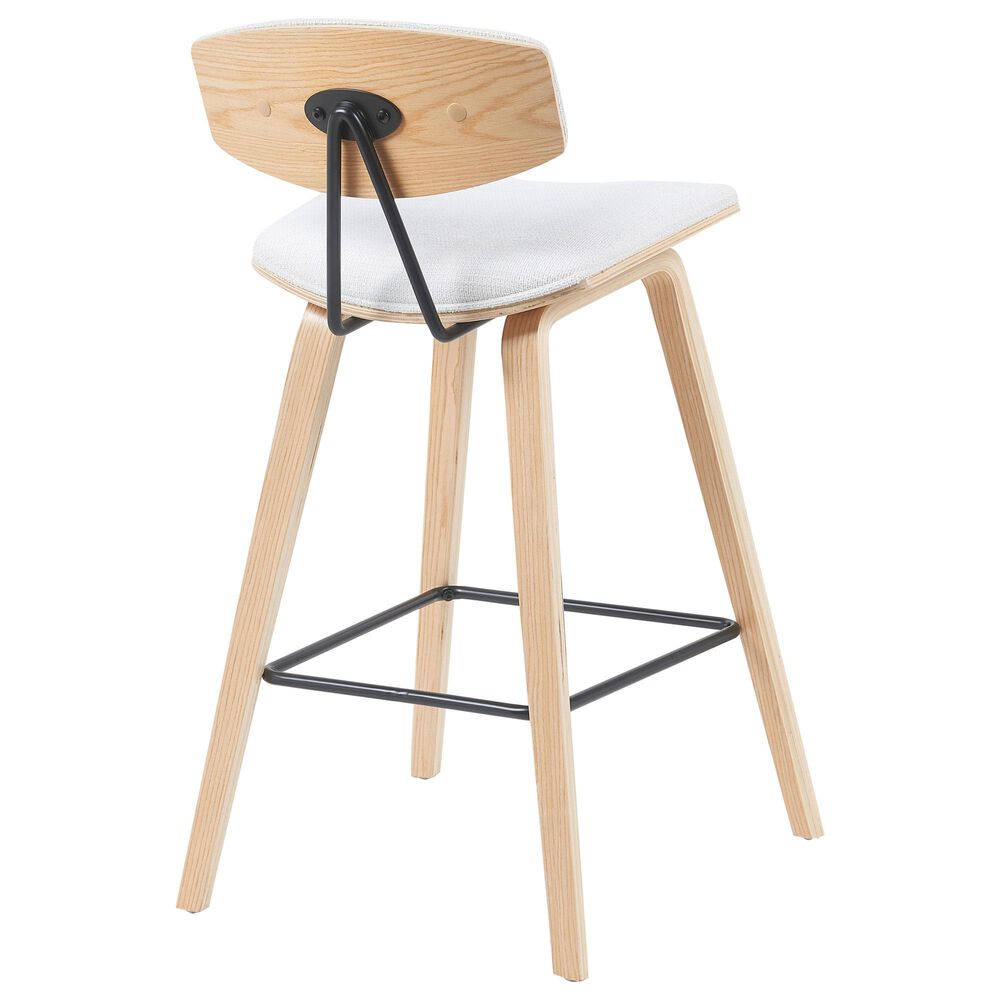 Armen Living Fox Counter Height Stool with White Upholstery in Patterned Oak, , large