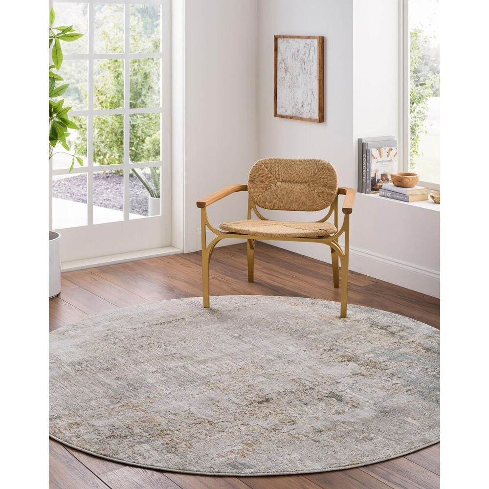 Surya Brunswick Light Gray, Cream, Charcoal, Light Brown, Medium Brown and Mustard 6"7" Round Area Rug, , large