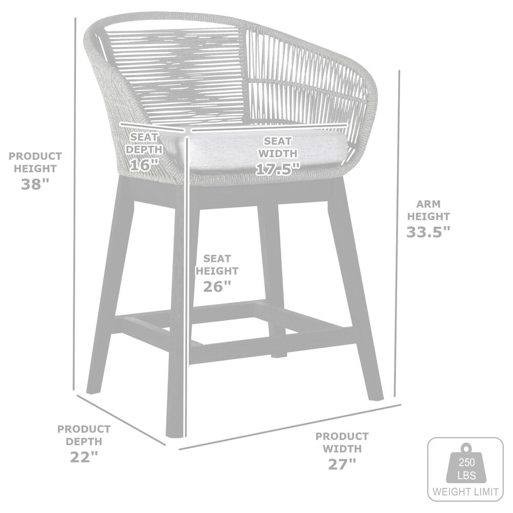 Armen Living Tutti Frutti Patio Counter Height Bar Stool with Light Gray Cushion in Black, , large