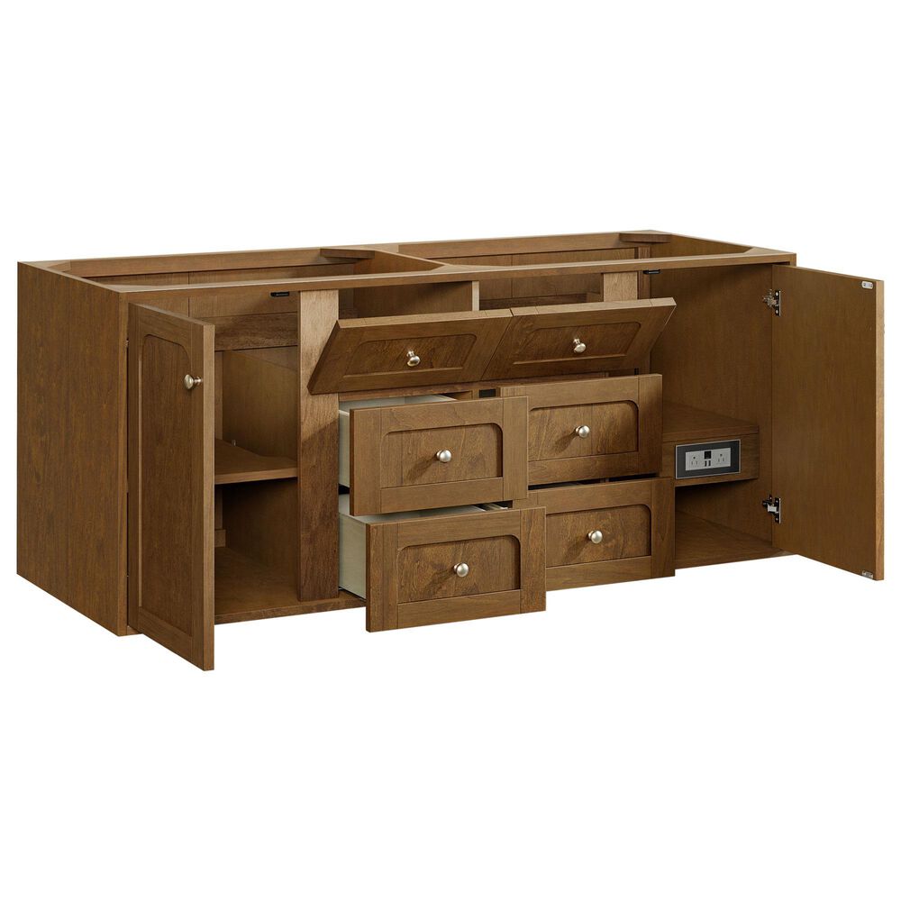 James Martin Laurent 60" Double Bathroom Vanity in Honey Oak with 3 cm White Zeus Silestone Top and Rectangular Sinks, , large