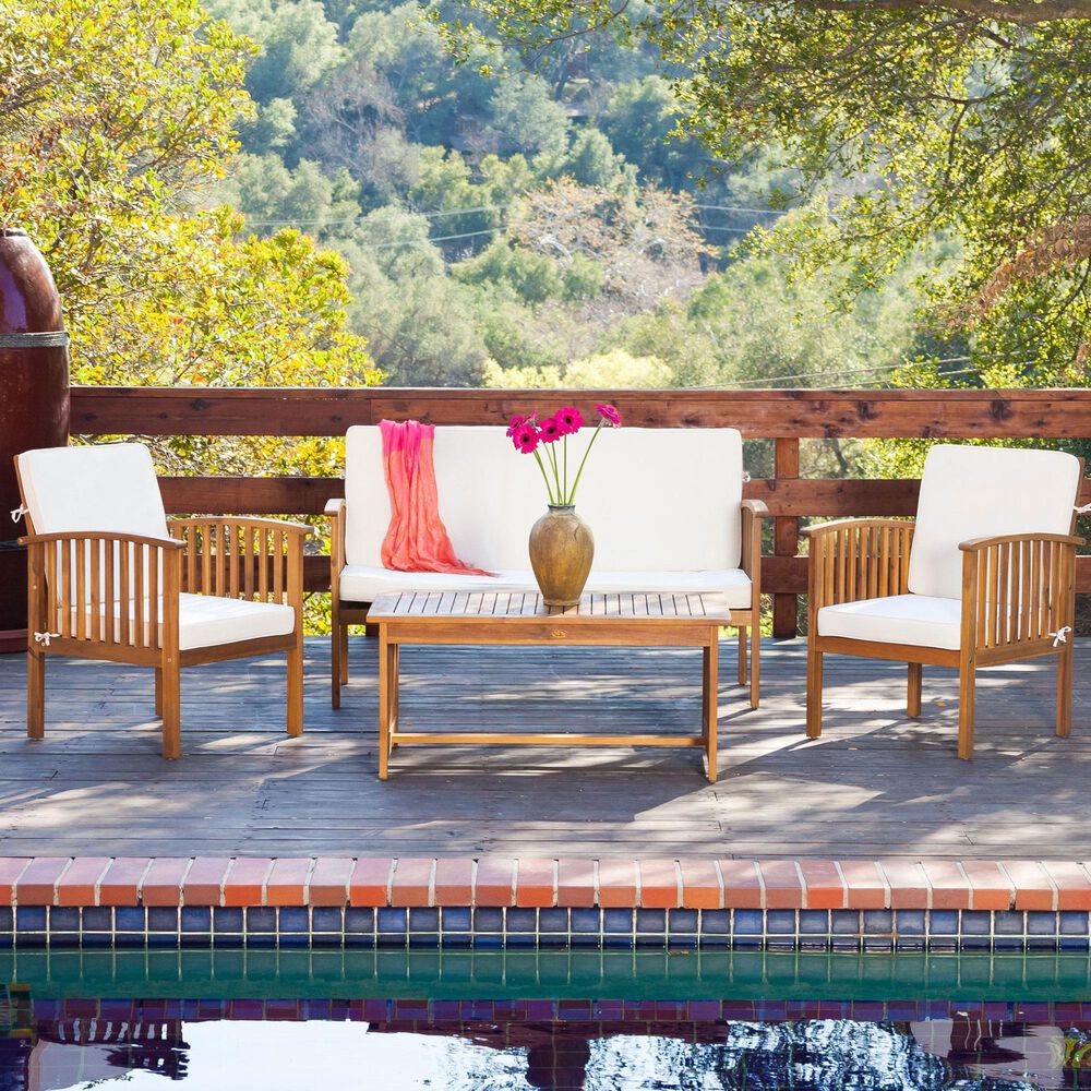 Hearth and Haven 4-Piece Outdoor Chat Set with Grey Frame in Cream, , large