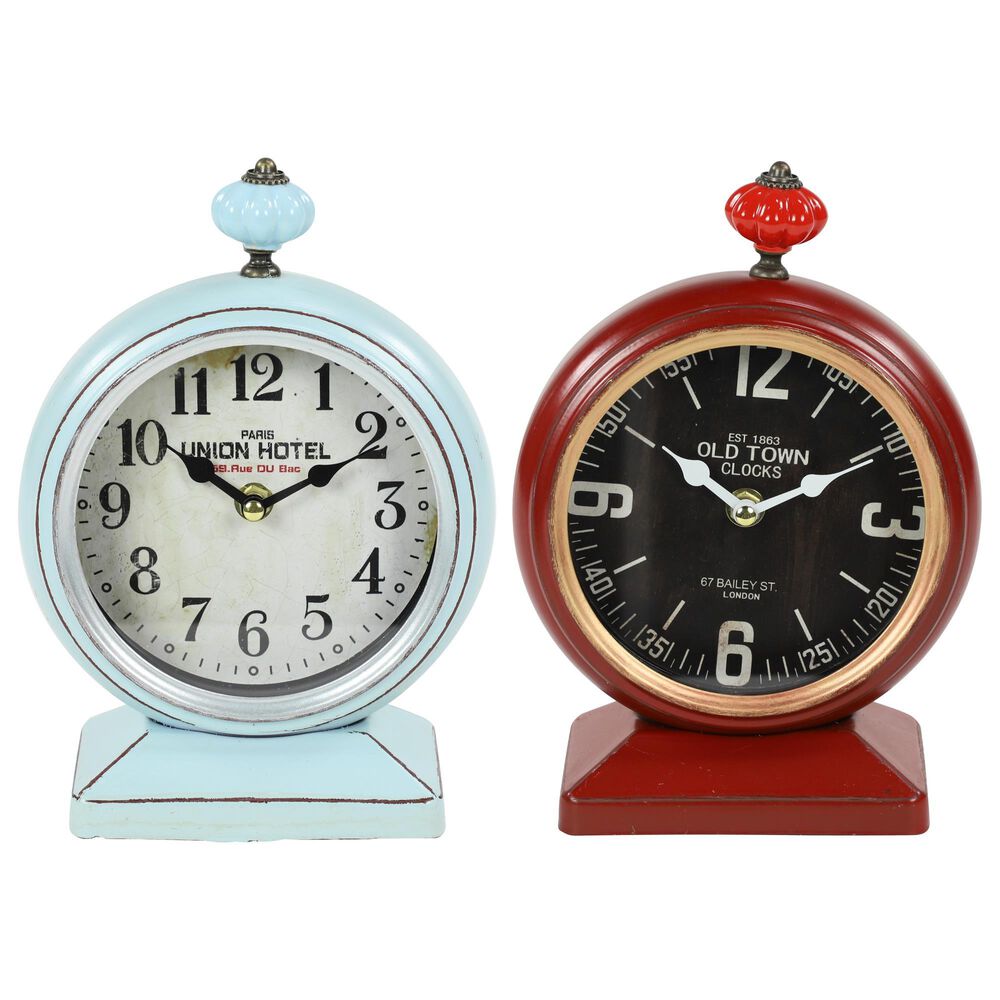 Maple and Jade Vintage Metal Table Clocks (Set of 2), , large