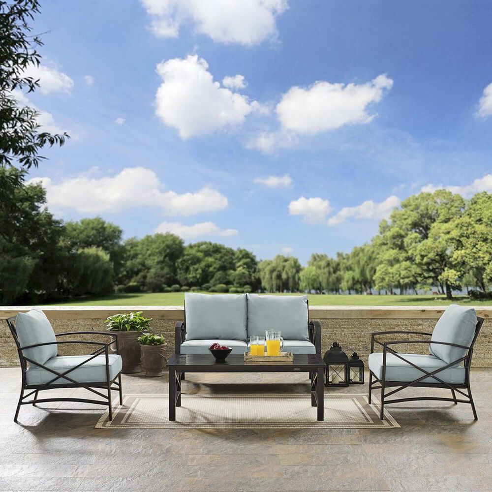Crosley Furniture Kaplan 4-Piece Conversation Set in Oiled Bronze and Mist, , large