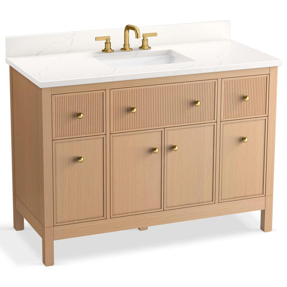 Kohler Malin 48" Single Bathroom Vanity in White Oak with 3 cm White Quartz Top and Rectangular Sink, , large