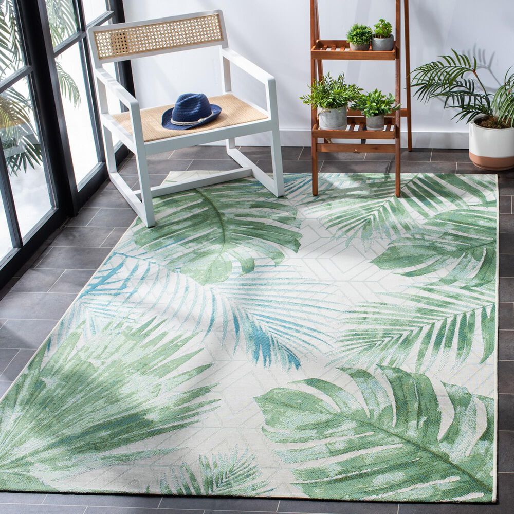 Safavieh Barbados Tropical Botanical 8&#39; x 10&#39;5&quot; Green and Teal Indoor/Outdoor Area Rug, , large