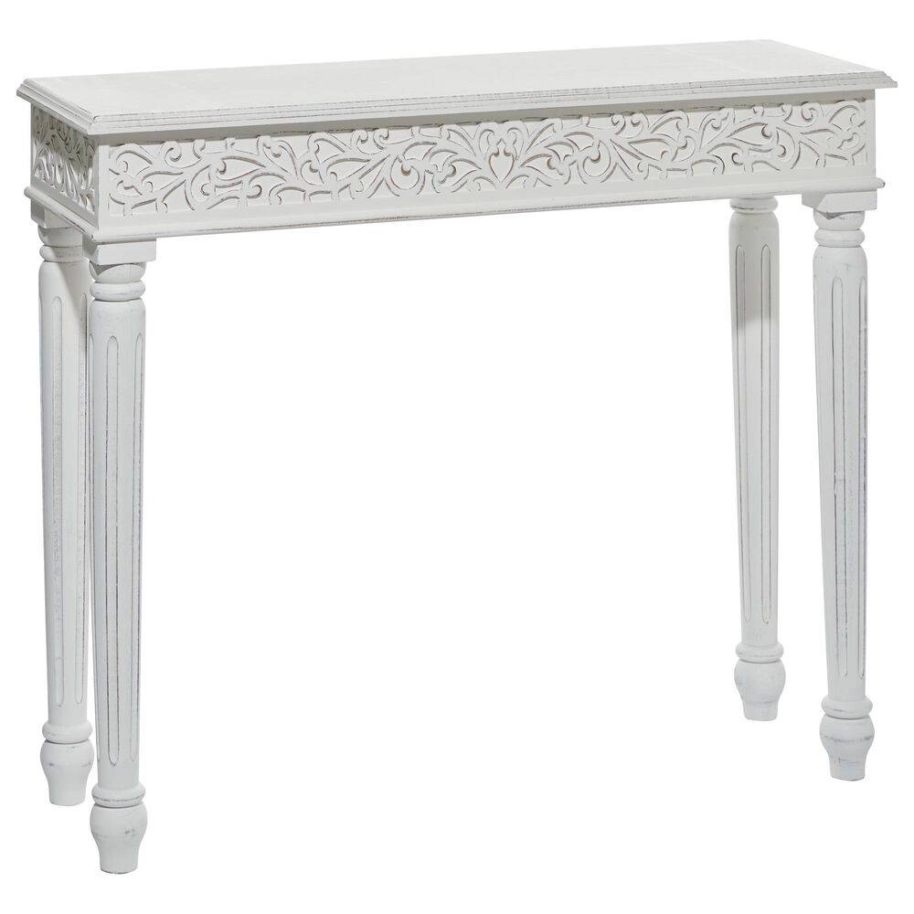 Maple and Jade Farmhouse Wood Console Table in White, , large