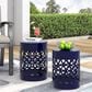 Hearth and Haven Cylindrical-Shaped Iron Patio End Table in Navy Blue (Set of 2), , large