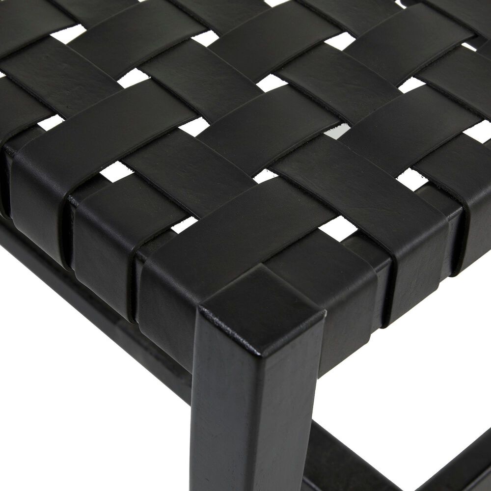Maple and Jade 47&quot; Leather Handmade Woven Bench in Black, , large