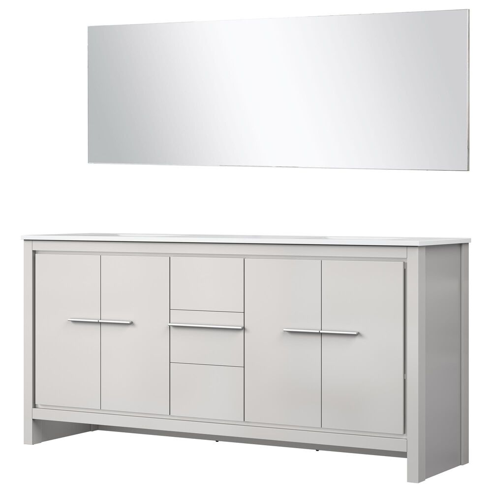 Lexora Home Lafarre 72" Double Bathroom Vanity in White with 2 cm White Cultured Marble Top, Rectangular Sinks and 70" Mirror, , large