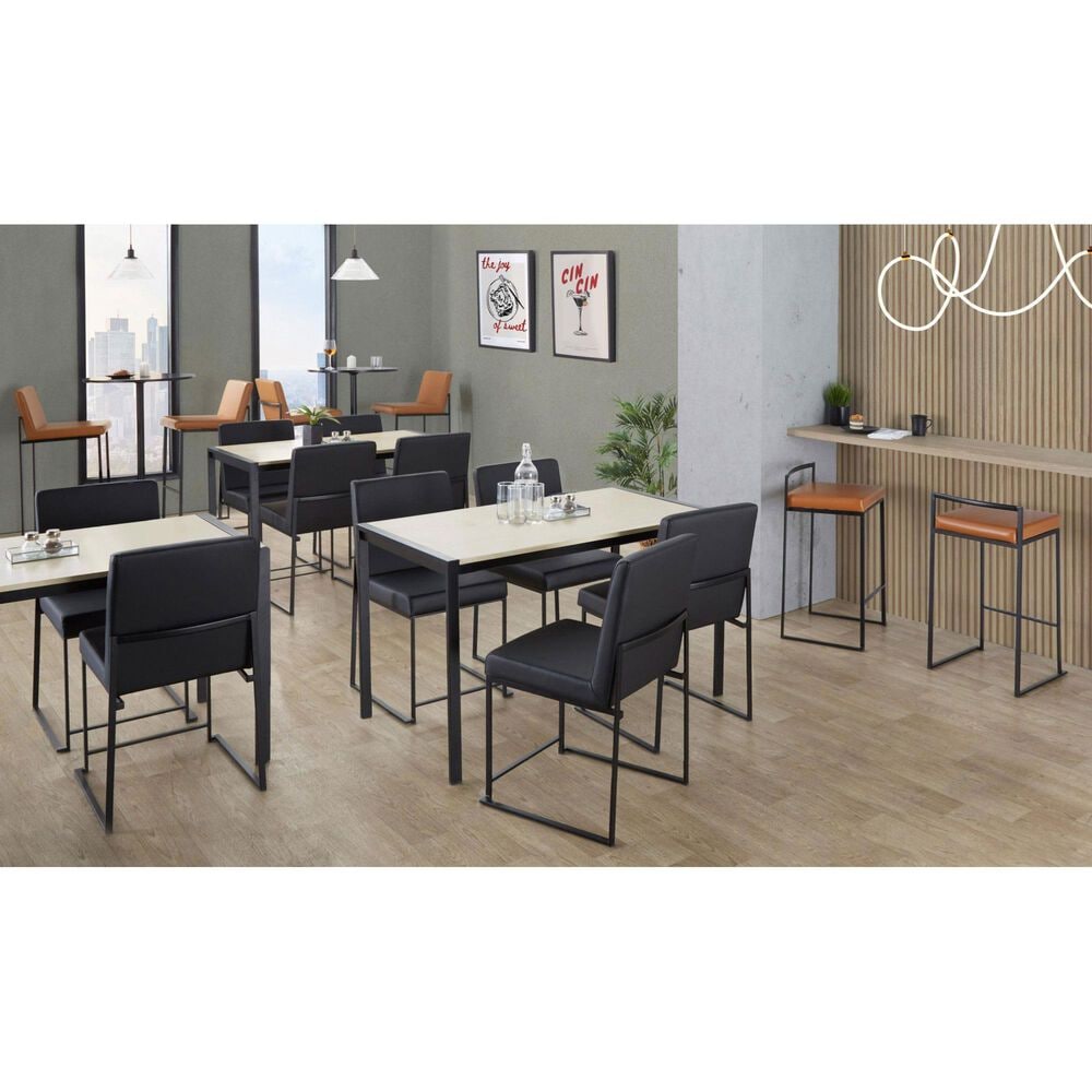 Lumisource Fuji Stackable Counter Stool with Camel Faux Leather Cushion in Black &#40;Set of 2&#41;, , large