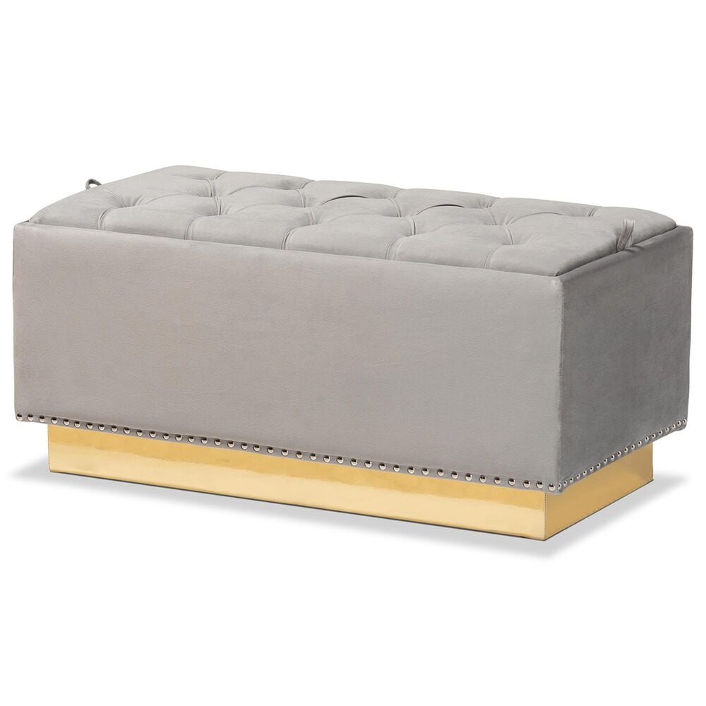 Baxton Studio Powell Storage Ottoman in Grey and Gold, , large