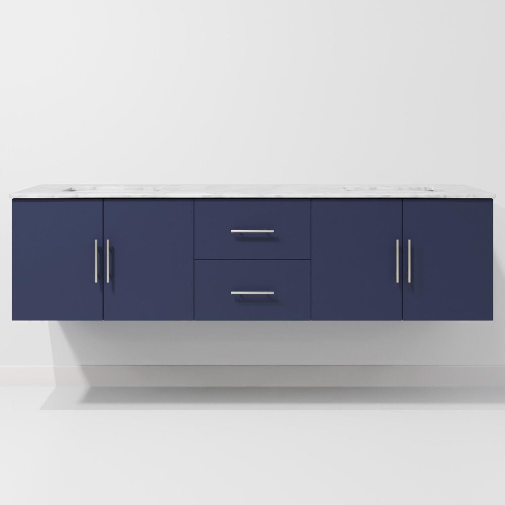 Lexora Home Geneva 72" Double Bathroom Vanity in Navy Blue with 2 cm White Carrara Marble Top and Rectangular Sinks, , large
