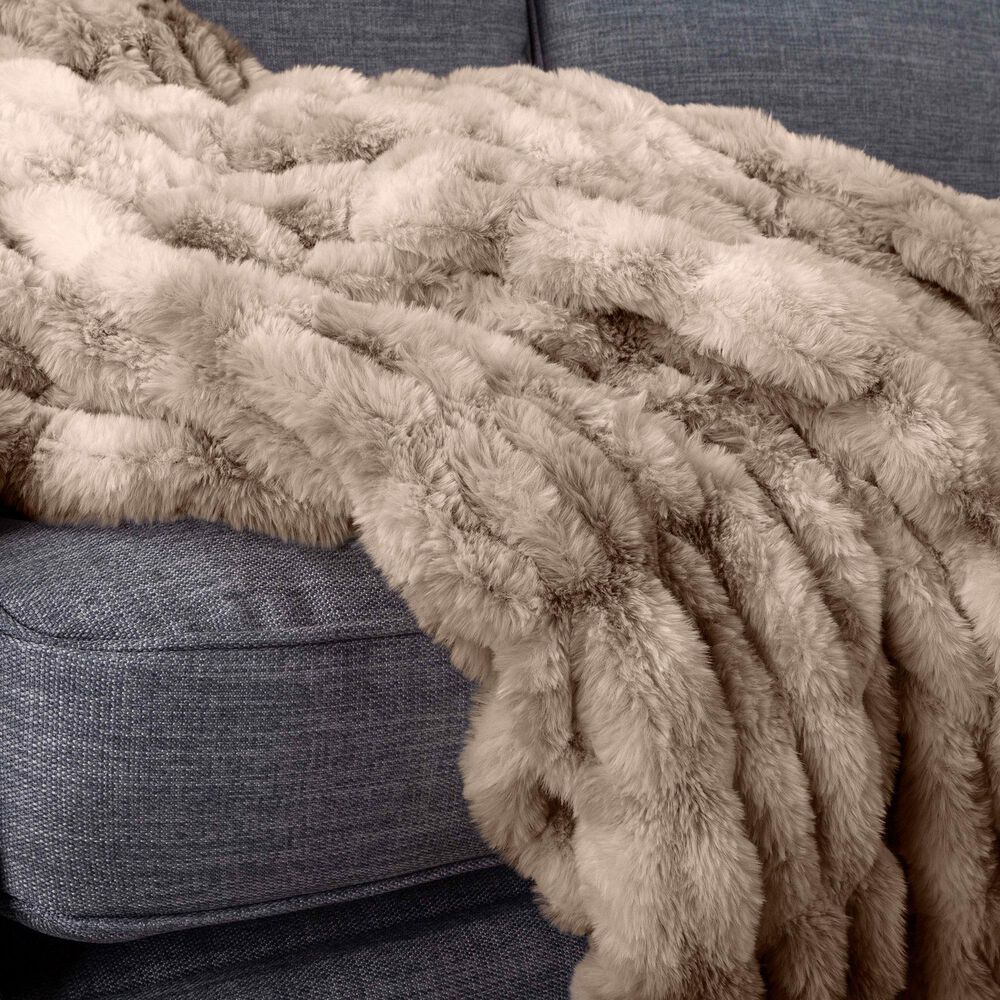 Timberlake 60" x 80" Ruched Faux Fur Throw Blanket in Taupe, , large