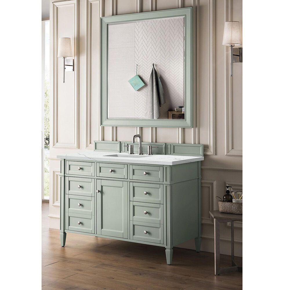 James Martin Vanities Brittany 48&quot; Single Bathroom Vanity in Sage Green with 3 cm Ethereal Noctis Quartz Top and Rectangular Sink, , large