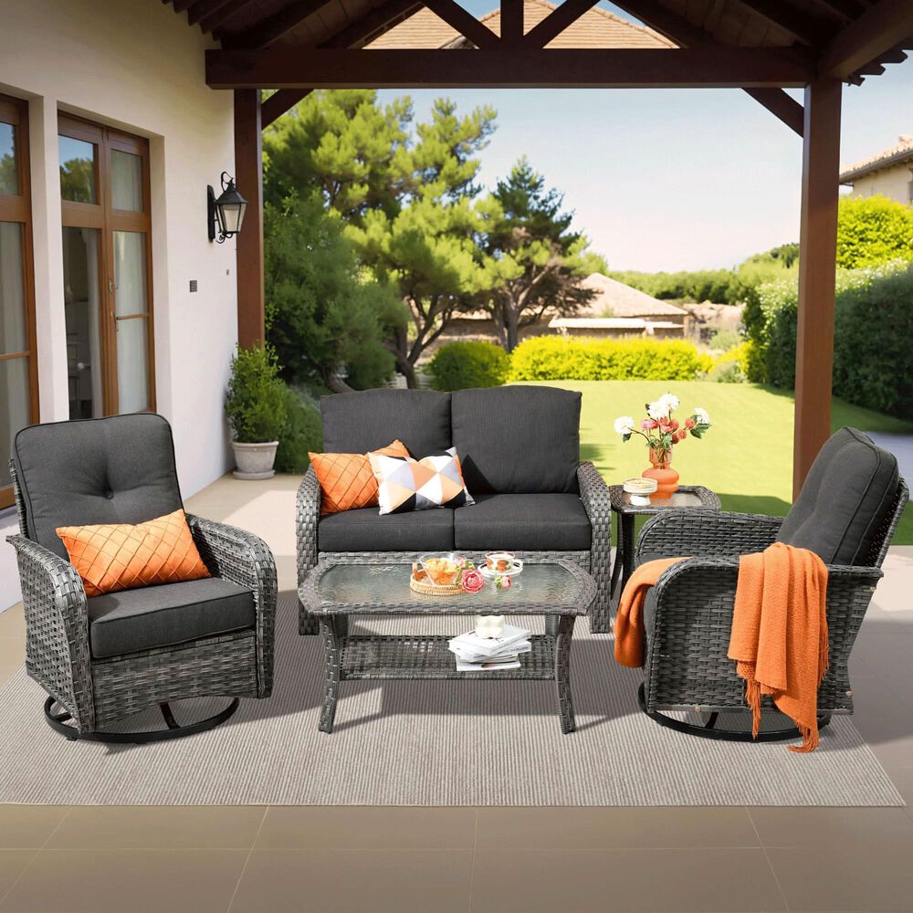 HOMLUX 6-Piece Patio Conversation  Set in Black, , large