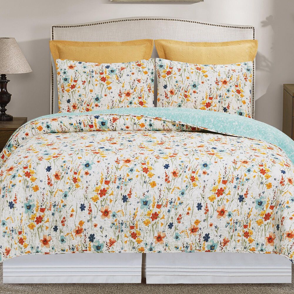 C and F Home Sheila 2-Piece Twin Quilt Set in Red, Yellow, White and Blue, , large