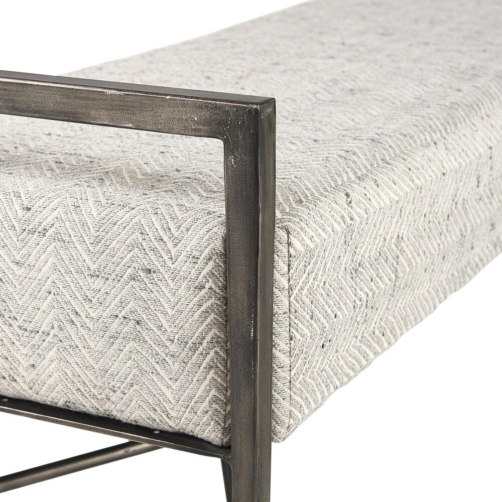 Mercana Charlotte Bench with Gray Herringbone Fabric Cushion Seat in Antique Nickel, , large